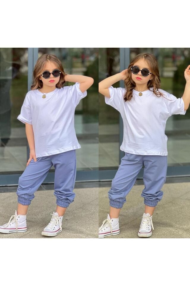 tişort eşofman alt üst 2 li baskısız kız çocuk takım
