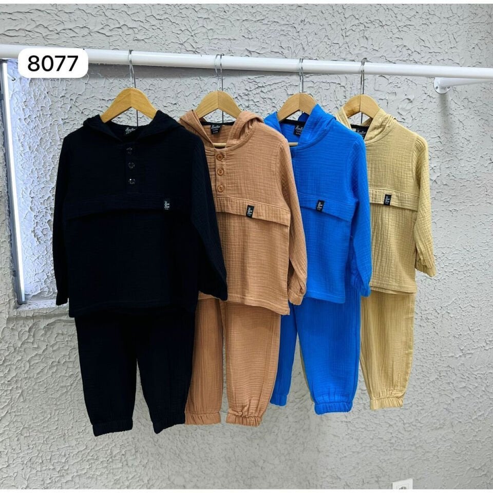 Müslin Kumaş Kapüşonlu 2li Takım Kol Bilek Büzgü Dedaylı