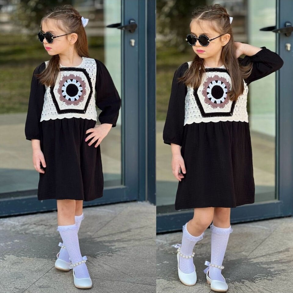 çocuk elbise nakis desenli müslin kumaş