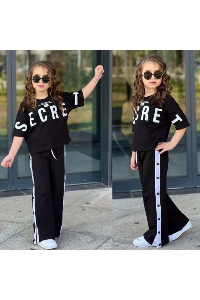 Kız Çocuk Takım Ecret Alt Çıtçıtlı 2li Garson Boy 5 14 Yaş Arası İspanyol Paca Siyah - 5-6 Yaş