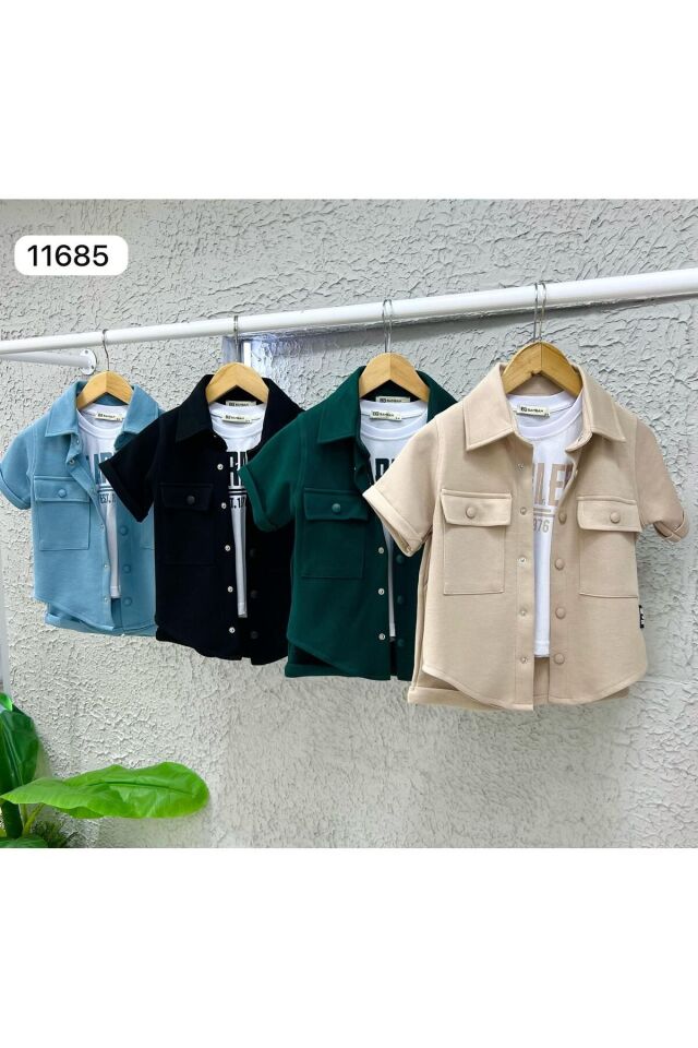 Siyah Cep Kapaklı Gömlek Günlük 3 Lü Takım Spor Bayramlık Erkek Çocuk Takım Mavi - 5-6 Yaş