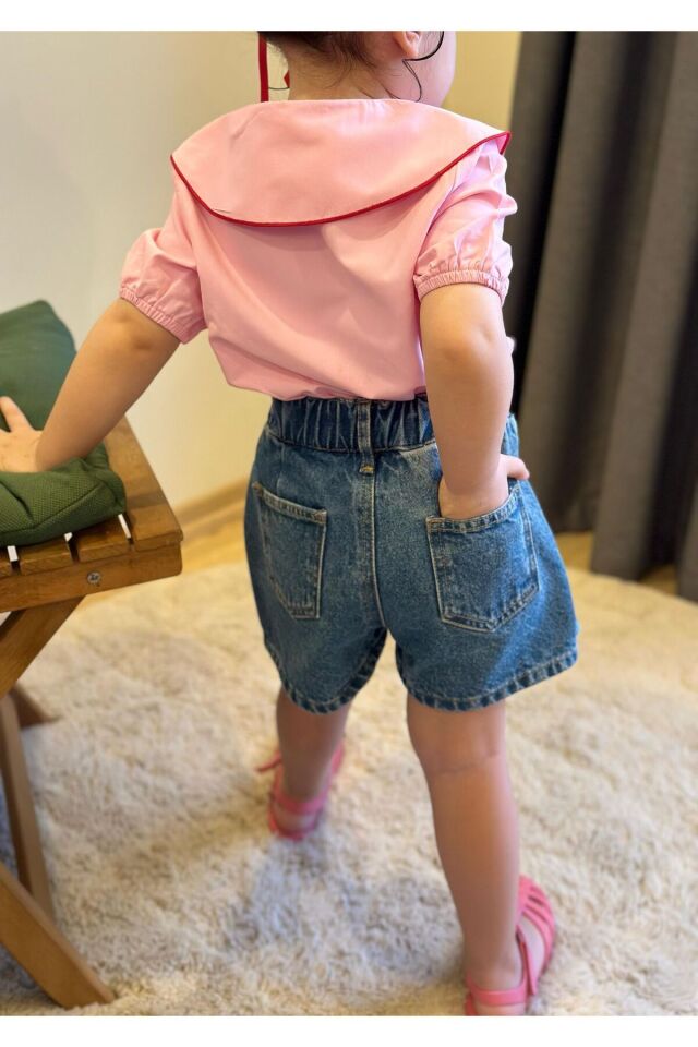 KALPLİ KOT ŞORT ETEKLİ 2’Lİ KIZ TAKIM Pembe - 9-10 Yaş