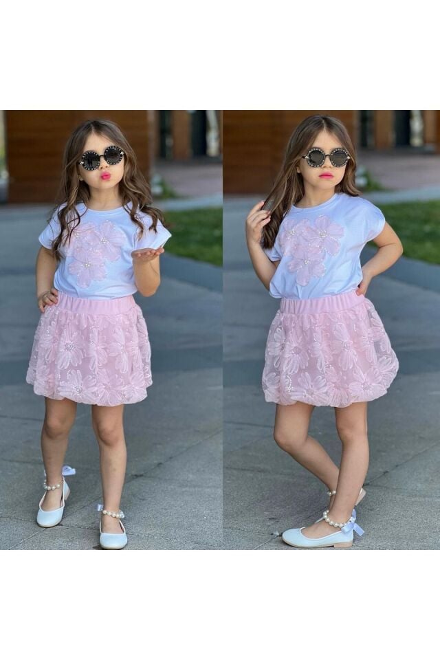 ceketli tül etekli kız takım bayramlık ikili takim 2li alt üst Pembe - 9-10 Yaş