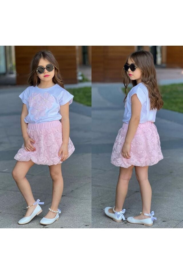 ceketli tül etekli kız takım bayramlık ikili takim 2li alt üst Pembe - 4-5 Yaş