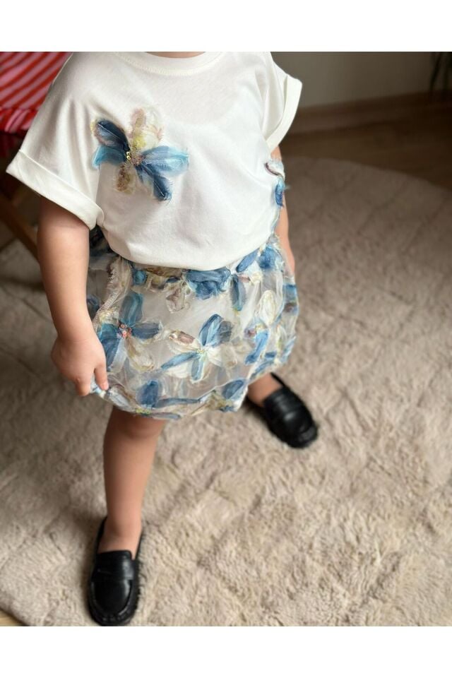 Balon Etekli Çicekli 2’li Kiz Çocuk Takim Pembe - 5-6 Yaş