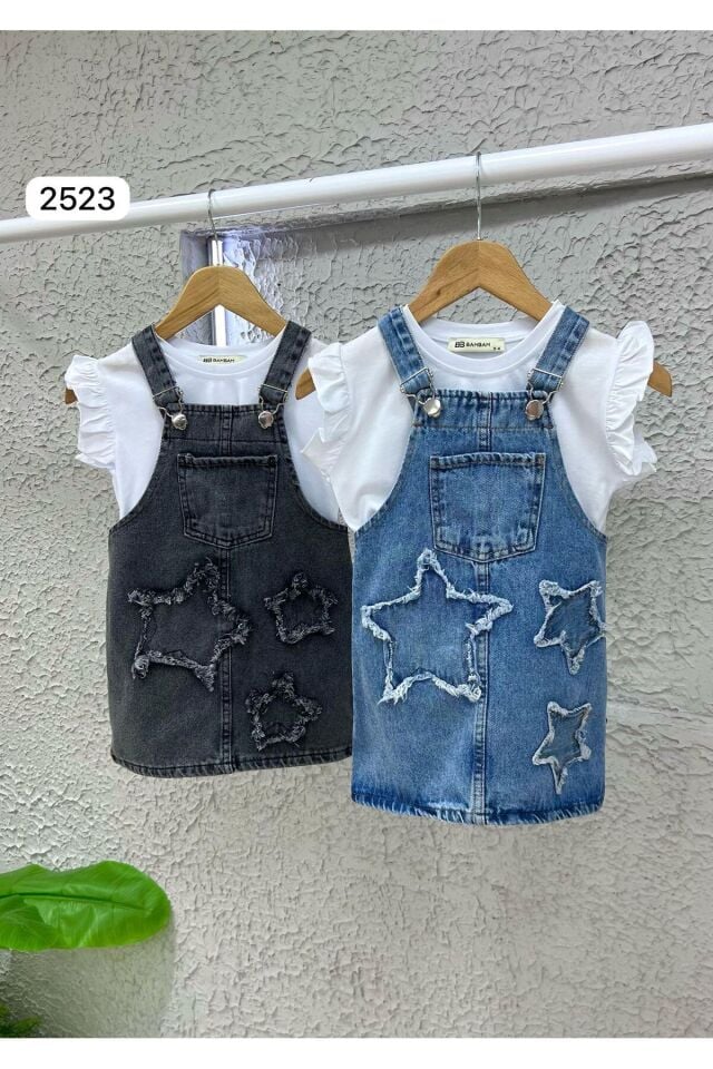 Sılopet Yıldız Nakişlı Tişoetlu 2li Kız Çocuk Takım Mavi - 7-8 Yaş