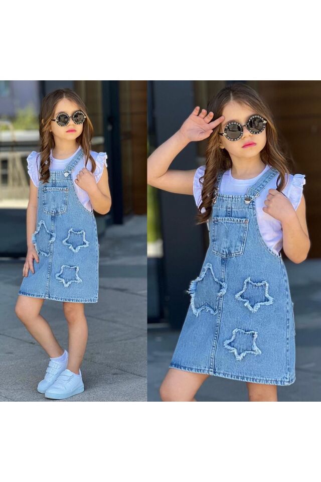 Sılopet Yıldız Nakişlı Tişoetlu 2li Kız Çocuk Takım Mavi - 3-4 Yaş