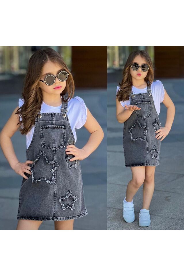 Sılopet Yıldız Nakişlı Tişoetlu 2li Kız Çocuk Takım Siyah - 9-10 Yaş