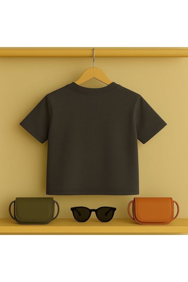 Kedi baskılı Tşört 3 12 yaş Arası Taş Desen Görümlü Çocuk t-shirt Füme - 7-8 Yaş