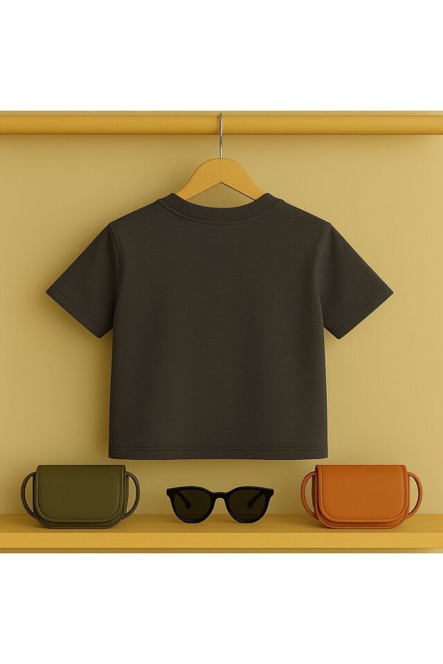 Kedi baskılı Tşört 3 12 yaş Arası Taş Desen Görümlü Çocuk t-shirt Füme - 3-4 Yaş