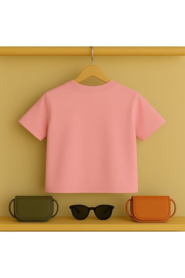 Kedi baskılı Tşört 3 12 yaş Arası Taş Desen Görümlü Çocuk t-shirt Pembe - 7-8 Yaş