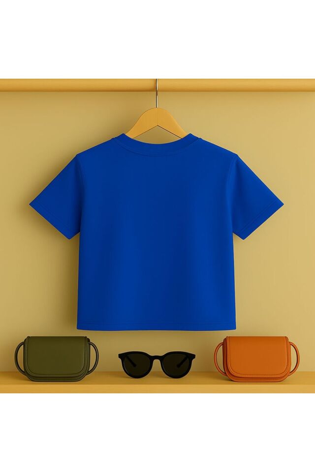 Kedi baskılı Tşört 3 12 yaş Arası Taş Desen Görümlü Çocuk t-shirt Mavi - 7-8 Yaş