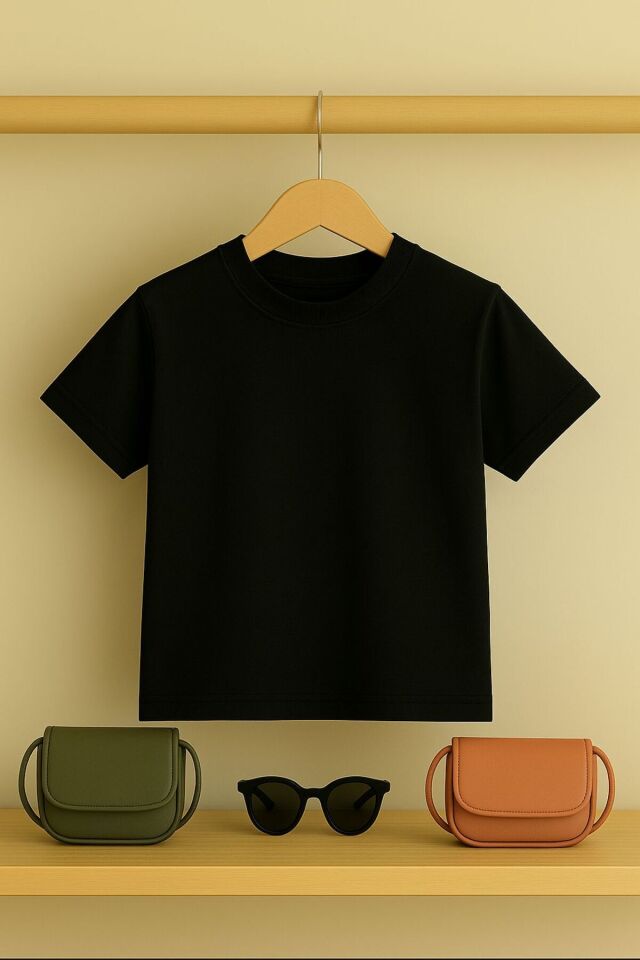 Kedi baskılı Tşört 3 12 yaş Arası Taş Desen Görümlü Çocuk t-shirt Siyah - 11-12 Yaş