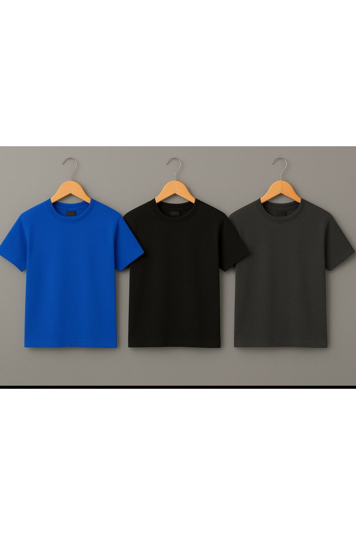 3lü Kız Çocuk Baskısız T-şört Kampanyalı Fırsat Ürün Mavi-Siyah-Füme - 7-8 Yaş
