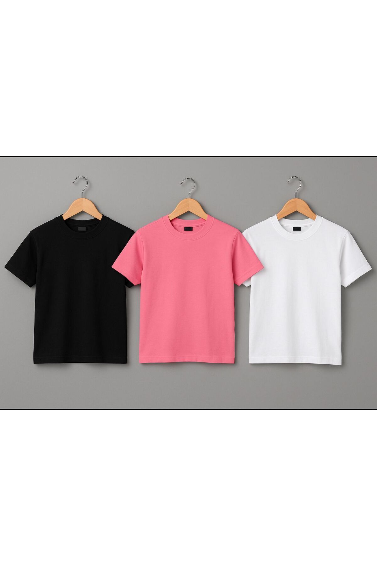 3lü Kız Çocuk Baskısız T-şört Kampanyalı Fırsat Ürün Siyah-Pembe-Beyaz - 11-12 Yaş