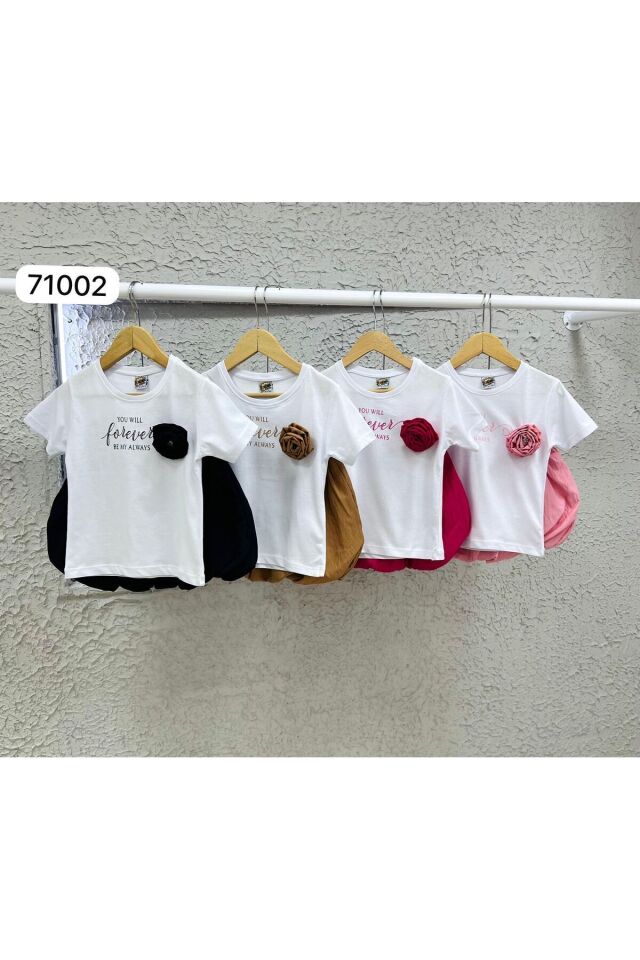 Forever Gül Balon T-shirt Etek 2 kili Kiz Takim Siyah - 7-8 Yaş