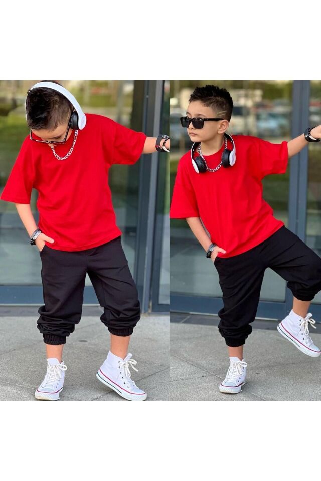 alt üst takım kırmızı-siyah - 3-4 Yaş