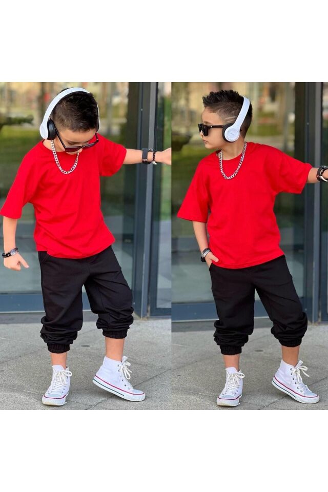 alt üst takım kırmızı-siyah - 3-4 Yaş