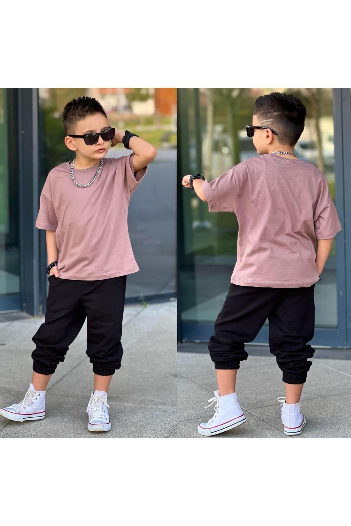 tişort eşofman alt üst 2 li baskısız kız çocuk takım kahve-siyah - 11-12 Yaş