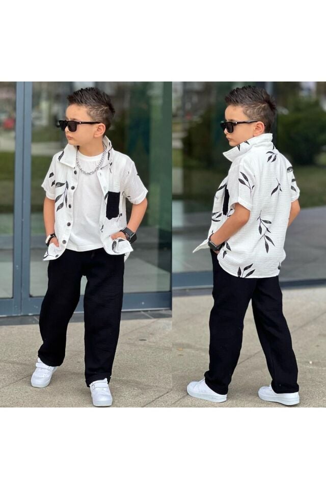 gömlek müslin kumaş 3 kombin Siyah - 4-5 Yaş