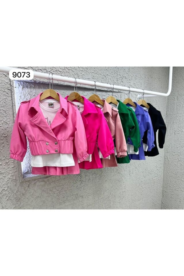 double kumaş 3 lü etekli ceketli kız takım Yeşil - 4-5 Yaş