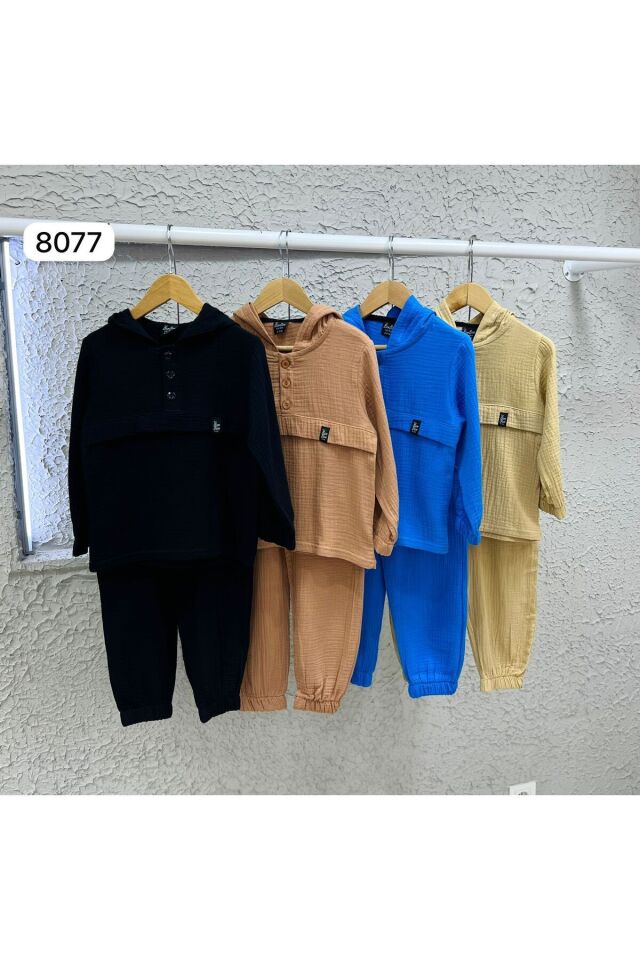 Müslin Kumaş Kapüşonlu 2li Takım Kol Bilek Büzgü Dedaylı Ekru - 3-4 Yaş