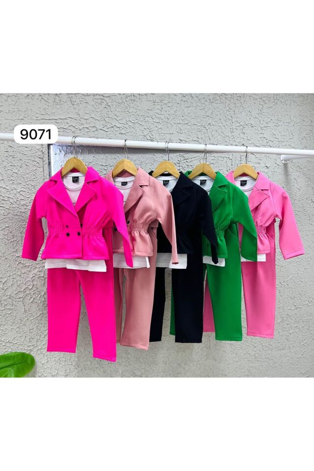 kız takım 3lü kombine ceketli t-shirt Siyah - 4-5 Yaş