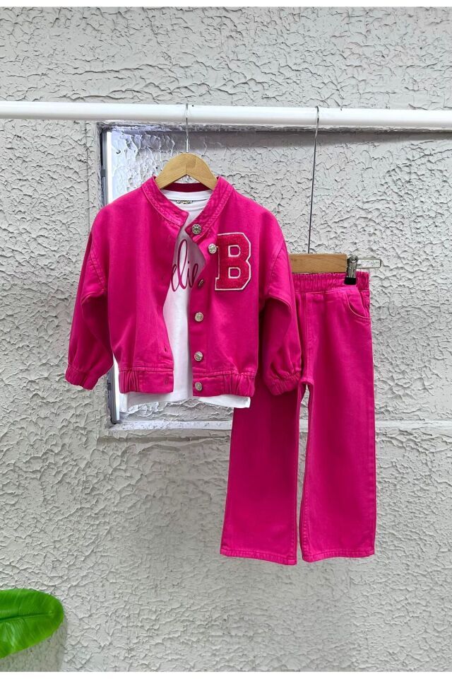 gabardin ispanyol paca 3 lü kız takıım T-Shirt Pembe - 9-10 Yaş