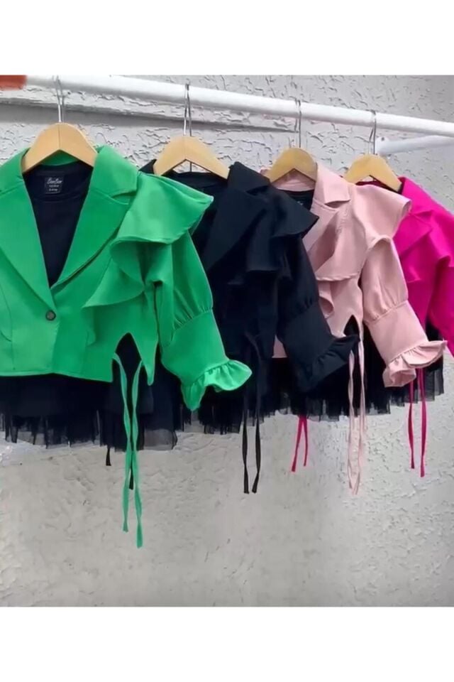ceketli tül etekli kız takım bayramlık ikili takim 2li alt üst Pembe - 5-6 Yaş