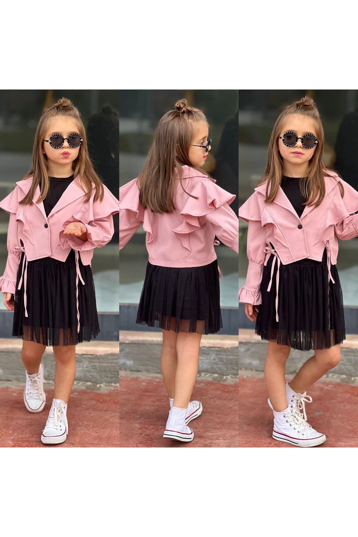 ceketli tül etekli kız takım bayramlık ikili takim 2li alt üst Pembe - 5-6 Yaş