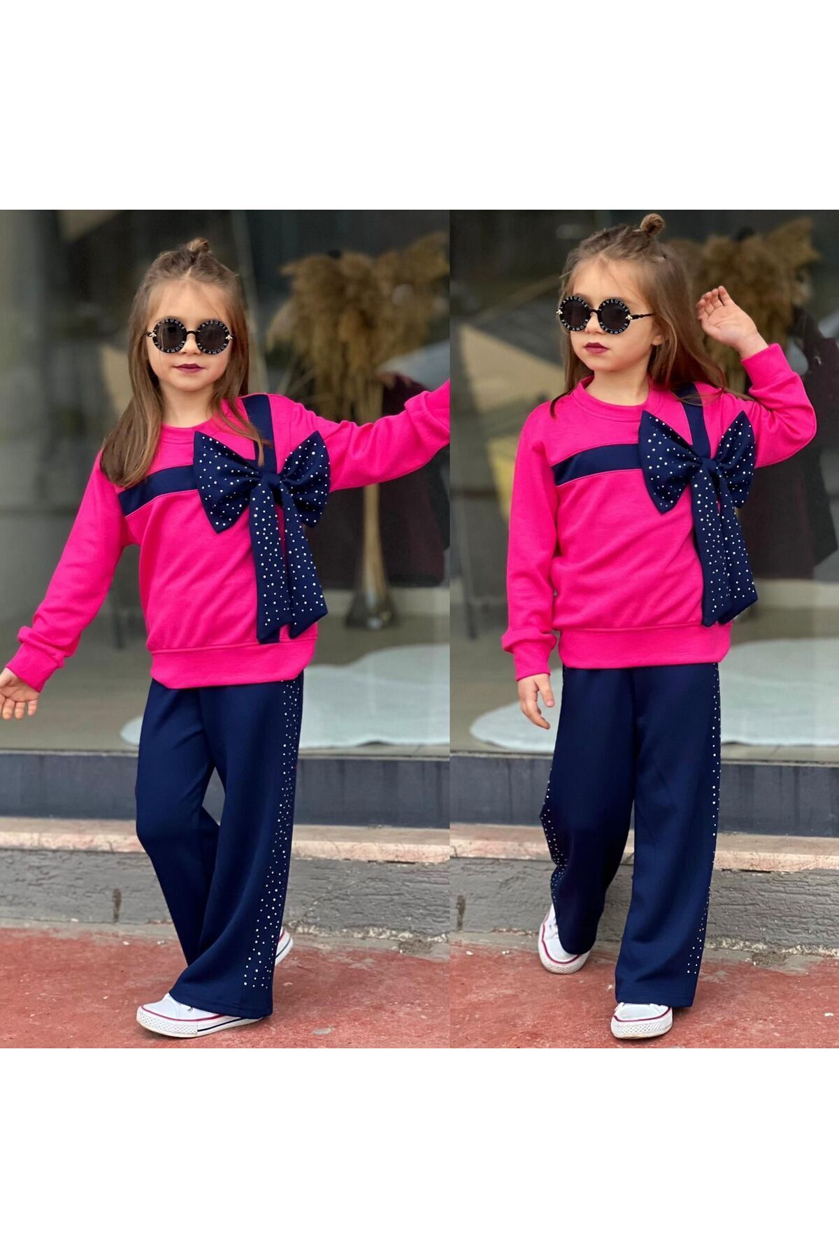 kurdale li taslı kız takım ikili FUŞYA - 5-6 Yaş