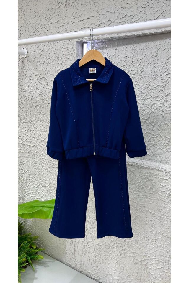 taşlı fermuarlı ikili takım alt üst takım Lacivert - 7-8 Yaş