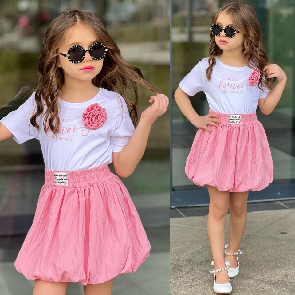 Kiz Çocuk Takim Balon Etekli Kız Takım 2 li Kombin