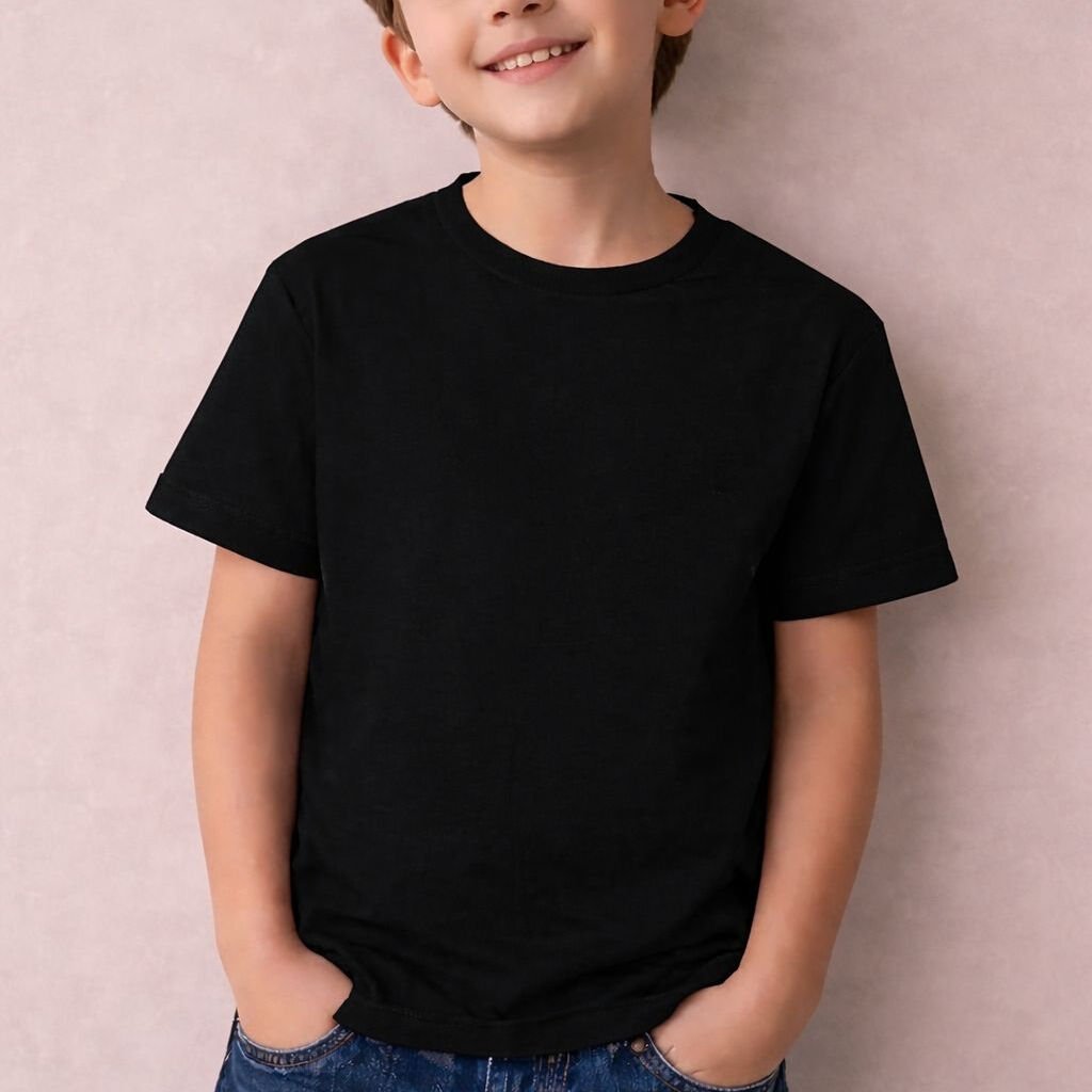 Erkek Çocuk Bisiklet Yaka En iyi kalite tasarım Düz Siyah Tişört. 100% pamuklu