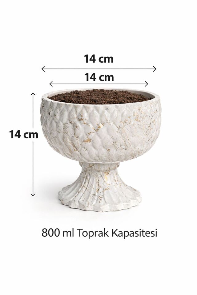 Saksı Ayaklı Dekoratif Salon Saksısı Mermer Desenli Gold Detaylı Büyük Boy Çiçeklik