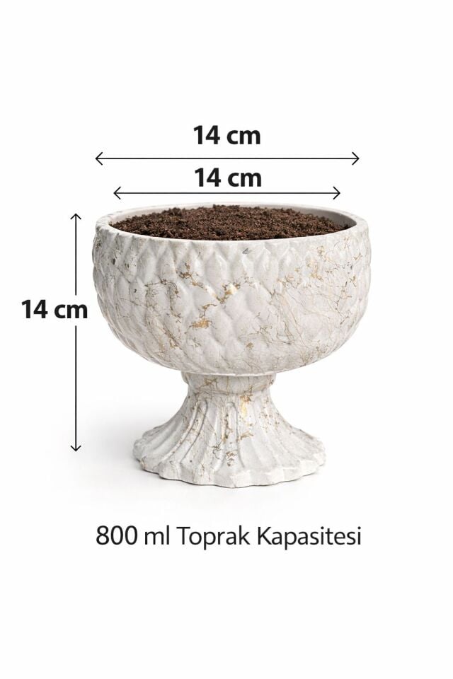 Saksı Ayaklı Dekoratif Salon Saksısı Mermer Desenli Gold Detaylı Büyük Boy Çiçeklik
