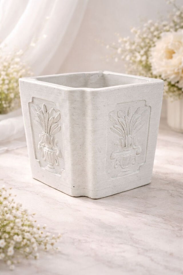 Saksı Kare Desenli 15x14 cm Şık Ev Dekor Saksısı