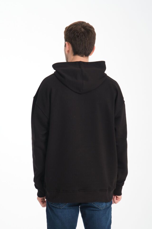 marin çapa desenli oversize ünisex bol kesim pamuk 3 ip kumaş sweatshirt Siyah - M/L