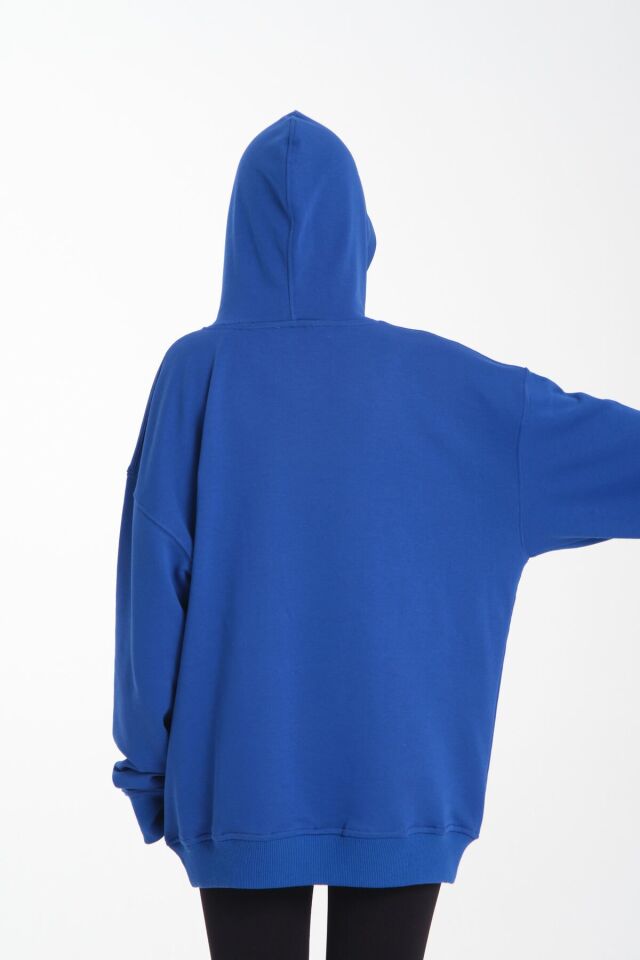 leopar kalp li desen oversiz bol kalıp büyük beden kalıp Mavi - XS/S