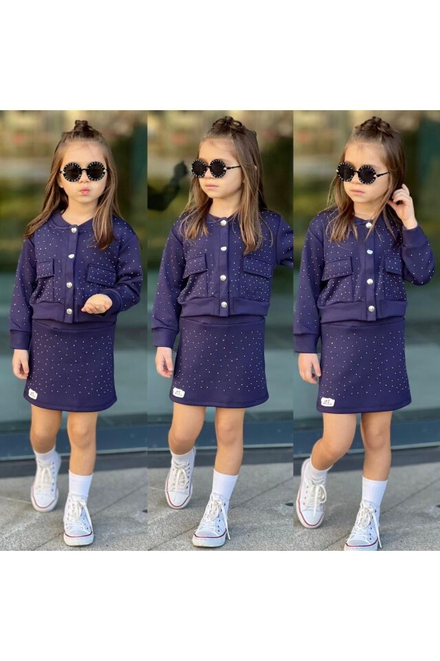 tişort eşofman alt üst 2 li baskısız kız çocuk takım Mor - 5-6 Yaş