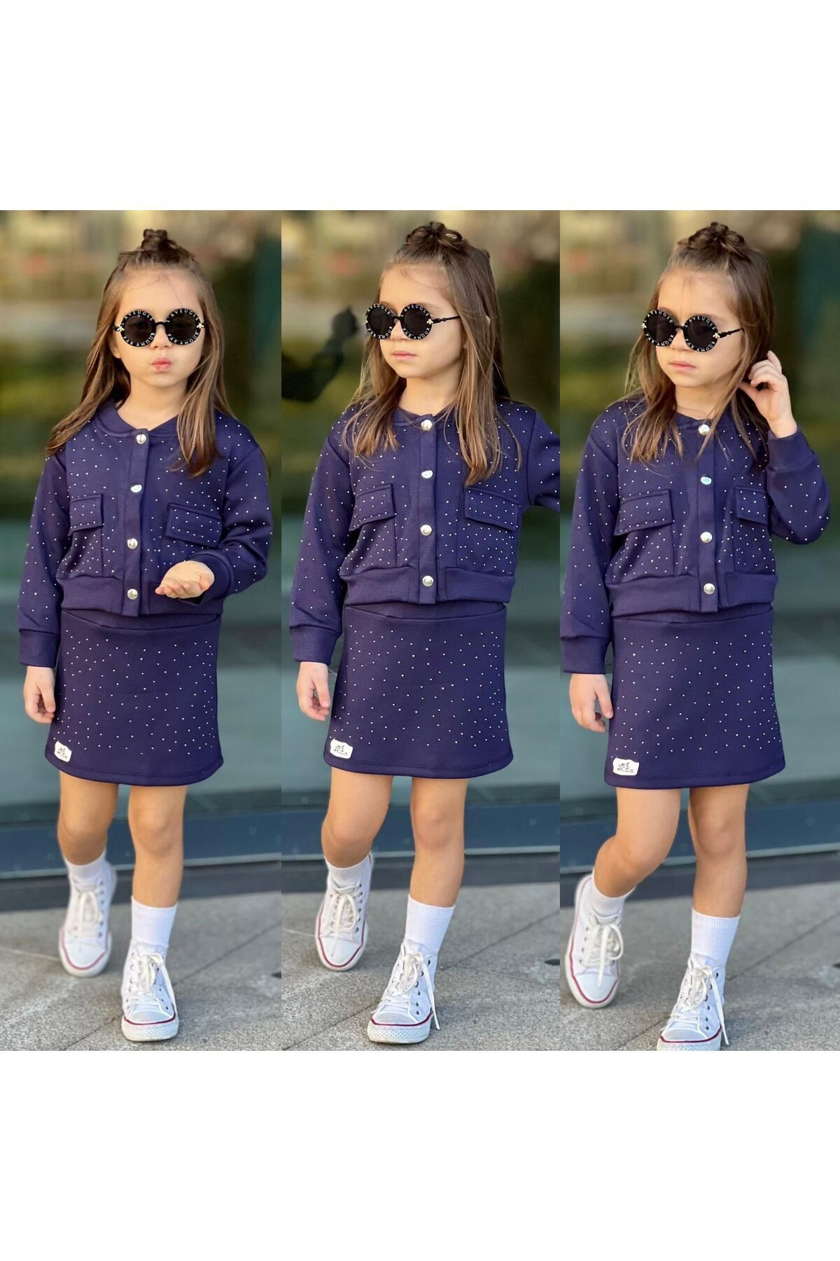 tişort eşofman alt üst 2 li baskısız kız çocuk takım Mor - 3-4 Yaş