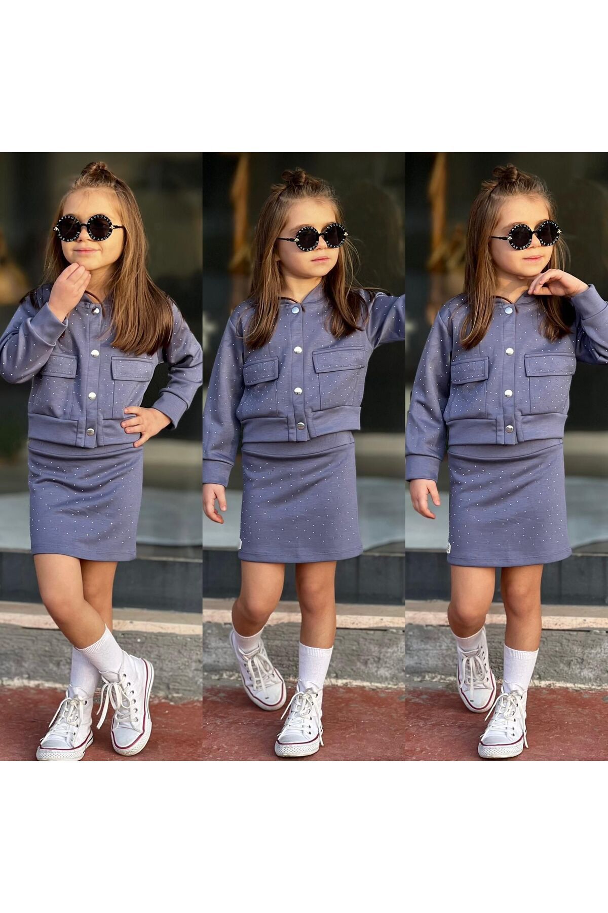 tişort eşofman alt üst 2 li baskısız kız çocuk takım LİLA - 9-10 Yaş