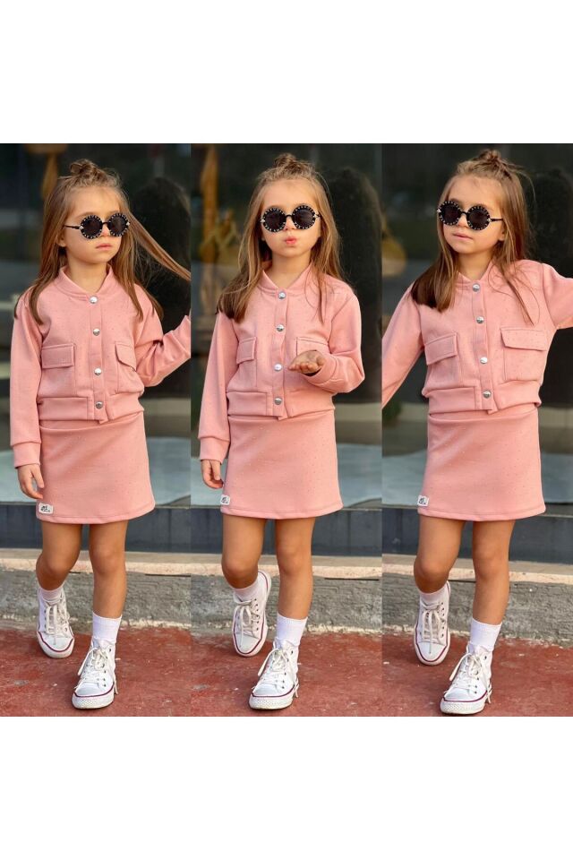 tişort eşofman alt üst 2 li baskısız kız çocuk takım Pembe - 5-6 Yaş