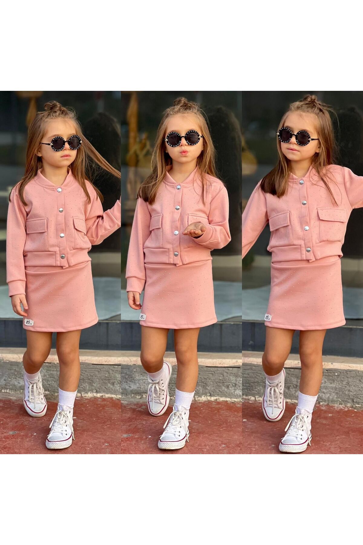 tişort eşofman alt üst 2 li baskısız kız çocuk takım Pembe - 3-4 Yaş