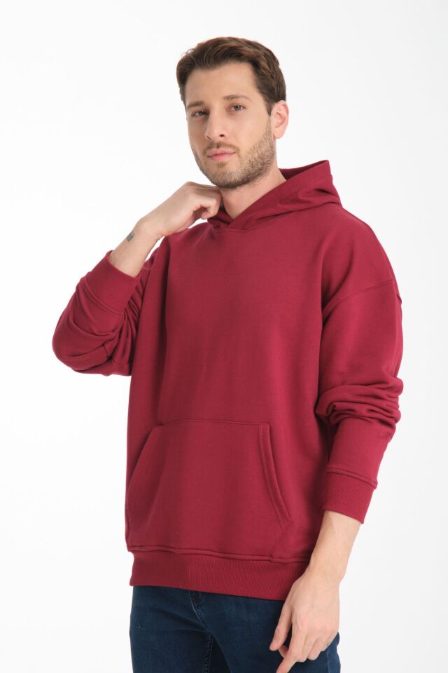 Erkek Siyah Sweatshirt Oversize Bordo - M/L