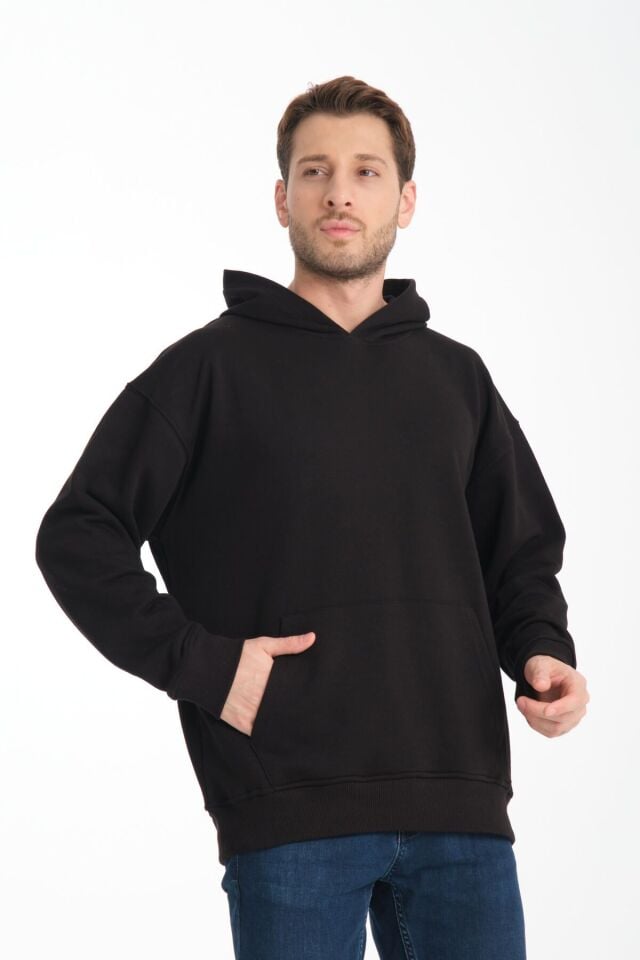 Erkek Siyah Sweatshirt Oversize Siyah - M/L