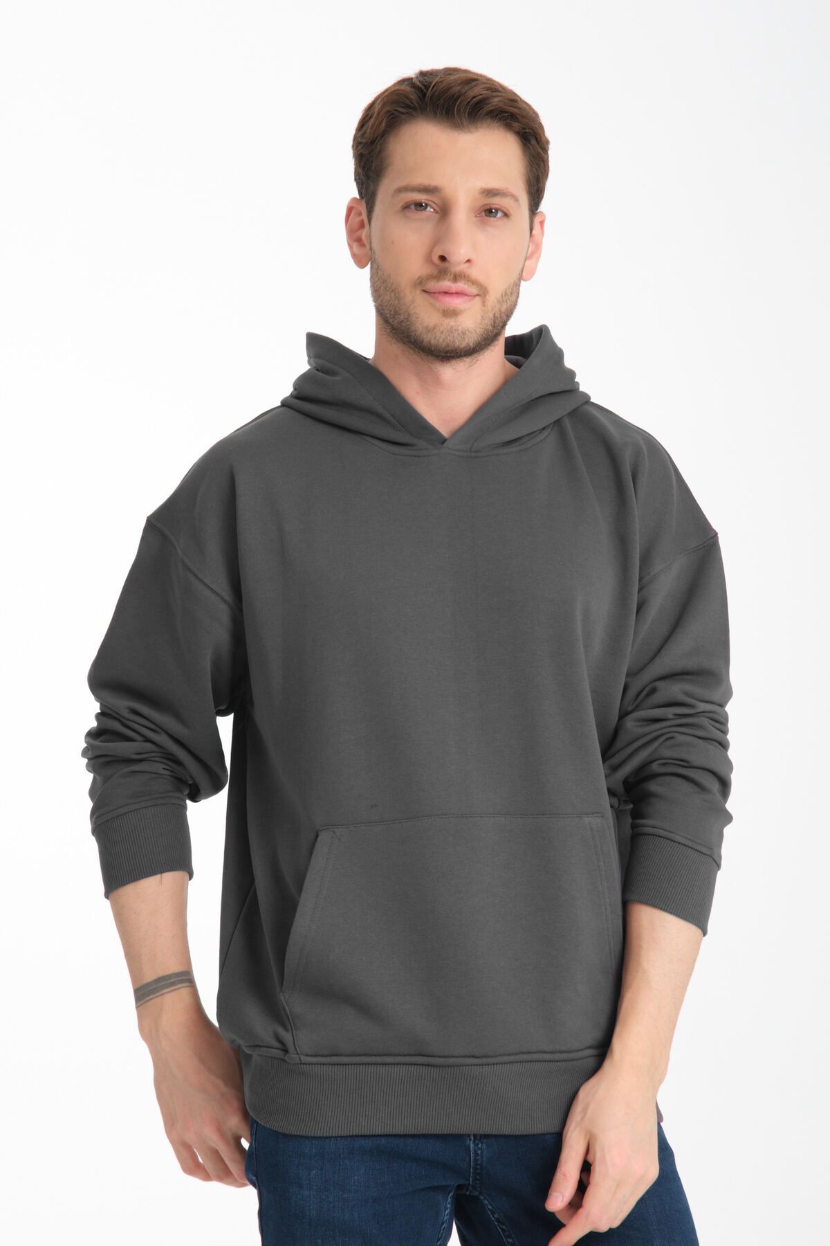 Erkek Siyah Sweatshirt Oversize füme - M/L