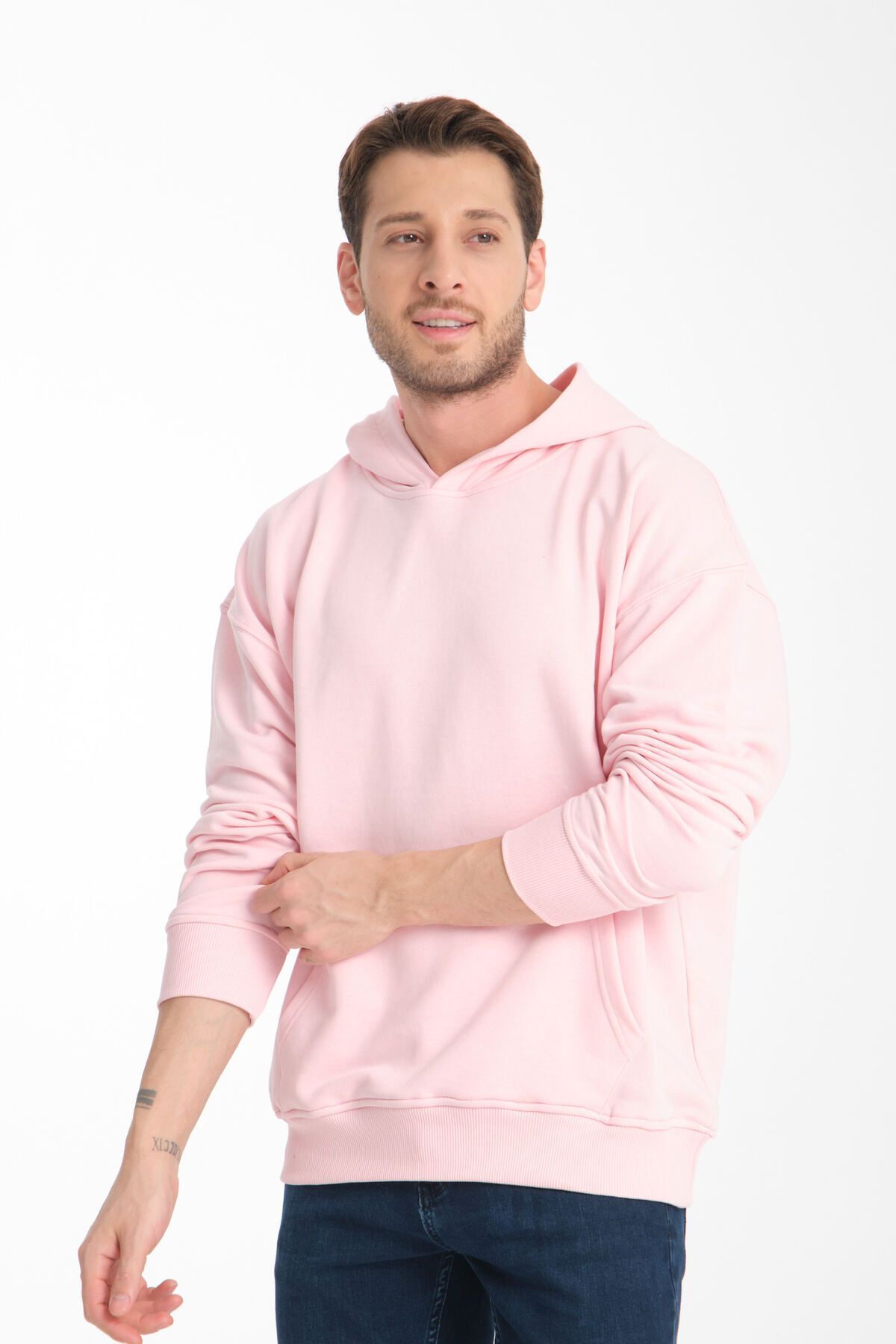 Erkek Siyah Sweatshirt Oversize Pembe - M/L