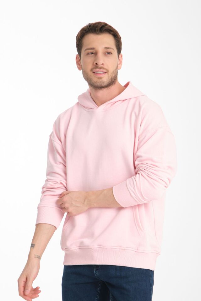 Erkek Siyah Sweatshirt Oversize Pembe - S/M