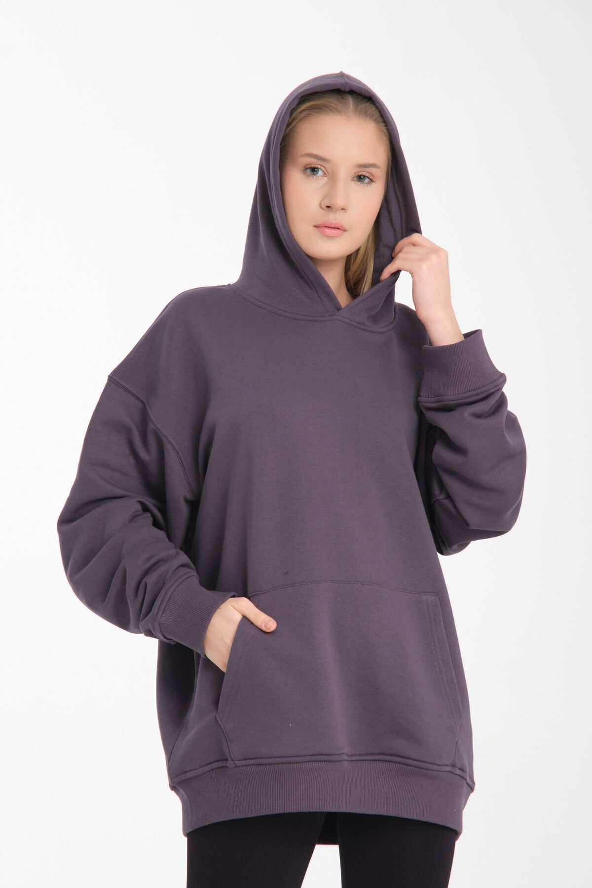 kapüşonlu sweatshirt Oversize füme - M/L
